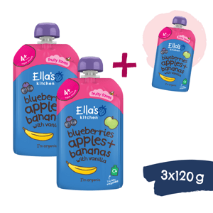 2+1 ZDARMA:Ella's Kitchen BIO Jablko, borůvka a banán (120 g)