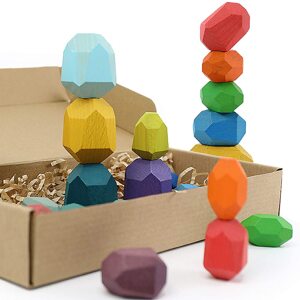 mamido Dřevěné kostky kameny 16 dílů