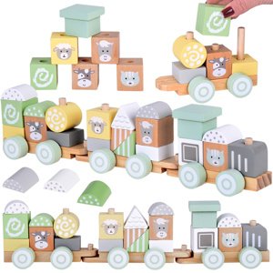 mamido Dřevěná lokomotiva s vagóny a bloky 23 dílků