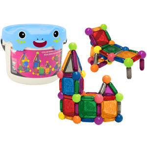 mamido Magnetická stavebnice se světelnými prvky v kyblíku 112 dílů