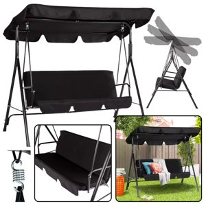 mamido Zahradní houpačka pro tři osoby s matrací černá