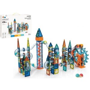 Mamido Mamido Velká magnetická stavebnice XXL 219 dílků Kuličková dráha s elektrickým výtahem