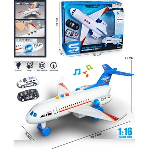 Mamido Mamido Letadlo 1:16 světelné a zvukové efekty bílé + 2 autíčka MT1288