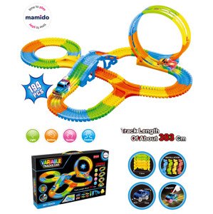 Mamido Mamido Svítící autodráha Variable 194 dílů, 383 cm, LED autíčko