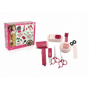Mamido Mamido Dětský kadeřnický set s fénem růžový 12 ks příslušenství