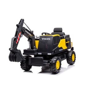 Mamido Mamido Dětský elektrický bagr Volvo DK-VE888 žlutý 12V14Ah + 2 bazénky, 150 míčků, EVA, ECO kůže