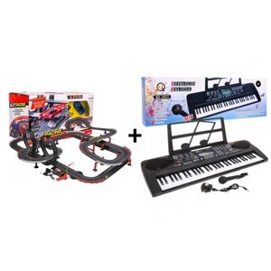 Mamido Mamido Výhodná sada Autodráha Gigant 1420cm + Dětský keyboard s mikrofonem stojánem USB MP3 MQ6159UFB