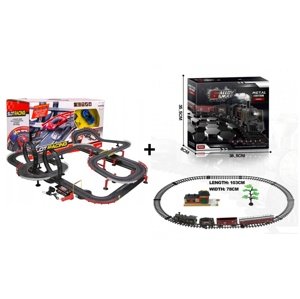 Mamido Mamido Výhodná sada Autodráha Gigant 1420cm + Vláčkodráha s parní lokomotivou světlem a hudbou