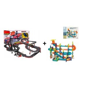 Mamido Mamido Výhodná sada Autodráha Gigant 1420cm + Magnetická stavebnice kuličková dráha 96 dílů