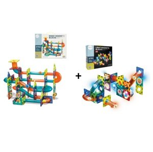Mamido Mamido Velká sada Magnetická stavebnice kuličková dráha 96 dílů + Magnetická svítící stavebnice kuličková dráha 49 dílů