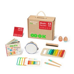 mamido Montessori Hudební box XXL 4v1 13ks Xylofon Tamburína Harmonika děti 1-2 roky - Chybí paličky - S-BCTJ690