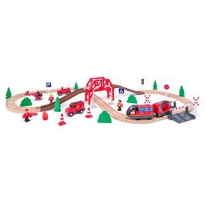 Vláčkodráha s elektrickou mašinkou, hasiči, 60 dílů