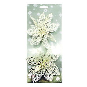 Poinsettie bílá 14 cm, 2 ks na klipu