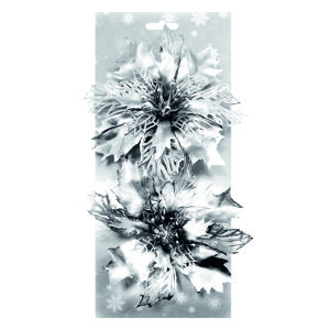 Poinsettie stříbrná 14 cm, 2 ks na klipu