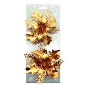Poinsettie zlatá 14 cm, 2 ks na klipu