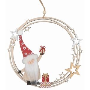 Dřevěný věnec se skřítkem na zavěšení 25 cm
