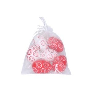 Vajíčko dekorační plastové červenobílé 4x6 cm, 6 ks